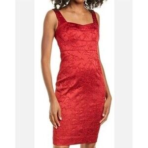 Elie Tahari Dress Womens 4 Red Femi Sheath Floral Embroider Stitching Lined NWT